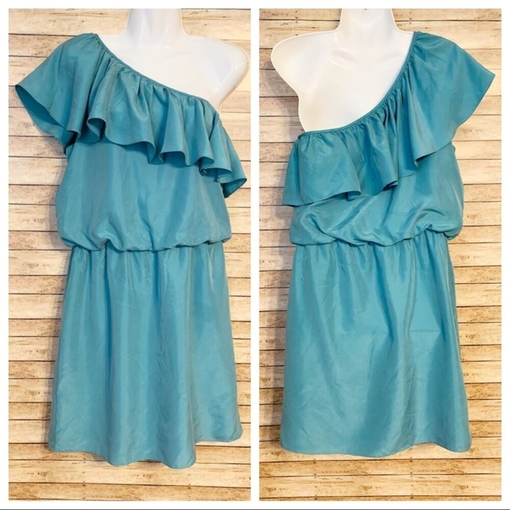 Tibi One Shoulder Ruffle Silk Mini Dress Size 8